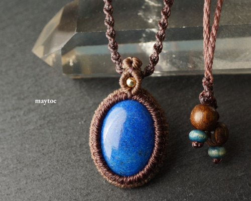 ラピスラズリのマクラメネックレス - Antique blue -＜一点物