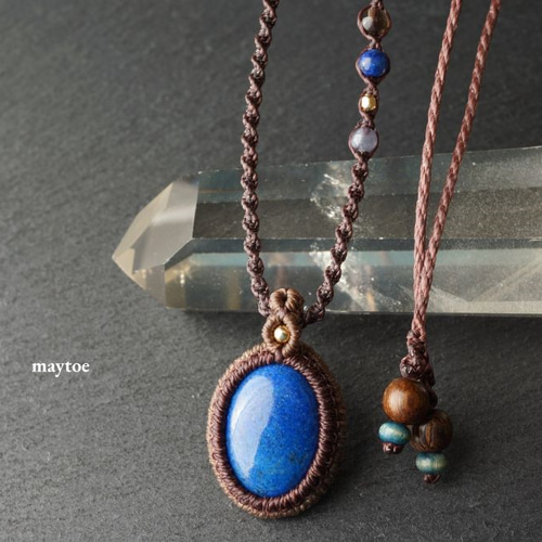 ちーさん】ラピスラズリ＆ブルートパーズのマクラメ編みネックレス他