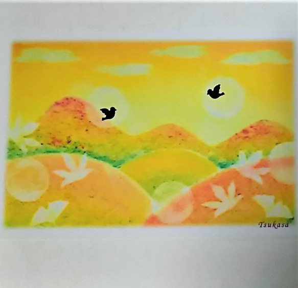 秋の紅葉景色２種の絵葉書　パステルアート・ポストカード2枚セット 3枚目の画像
