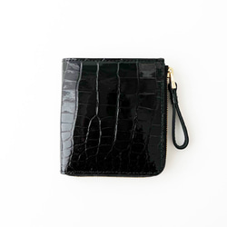 ［クロコダイルレザー］　Lzip二つ折り財布 [ESP-6683]ブラック 1枚目の画像