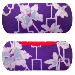 レトロな帯枕・帯板・仮紐・収納バッグセット　銘仙　青紫地にうす灰青の花 3枚目の画像