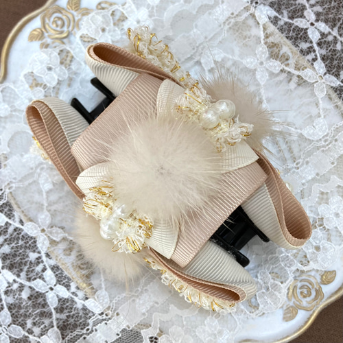 ハンドメイド♡♡ファーバンスクリップ♡Fancyピンクギンガム ハンドメイド♡♡ファーバンスクリップ♡Fancyピンクギンガム