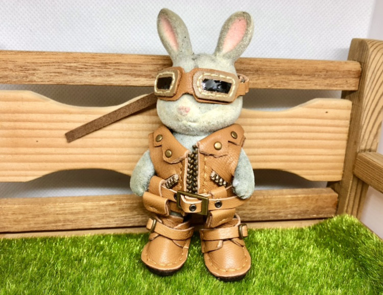 森き　革ジャン、ブーツ、ダブルポーチベルト、ゴーグル、4点セット　miniature set.