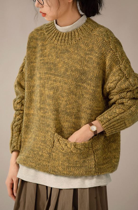先染糸で織ったセーター　ウール混 6枚目の画像