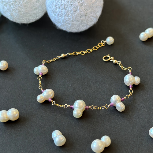 mayuu♡sorarin  ブレスレット 14kgf*淡水ツインパールのスノーマンブレスレット ブレスレット