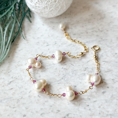 14kgf*淡水ツインパールのスノーマンブレスレット ブレスレット