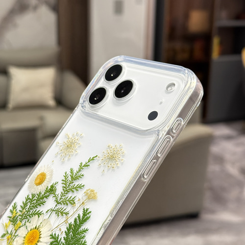 ドライフラワー iPhone17ケース クリアケース 透明 押し花 ボタニカル