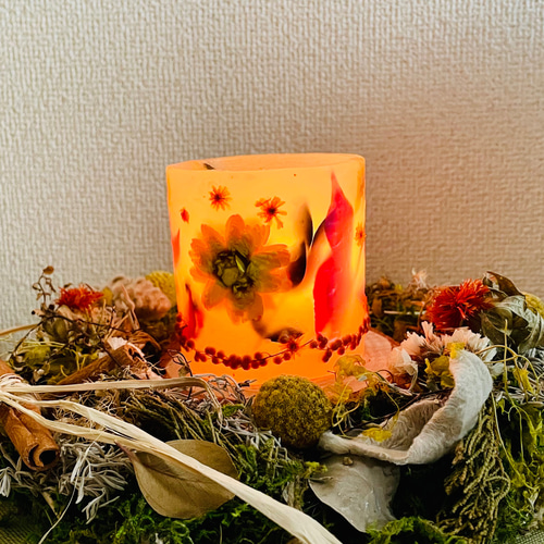 ボタニカルキャンドル　キャンドルホルダー　No.159　ミモザ　オレンジ 人気のミモザ ボタニカルキャンドル キャンドル・キャンドル