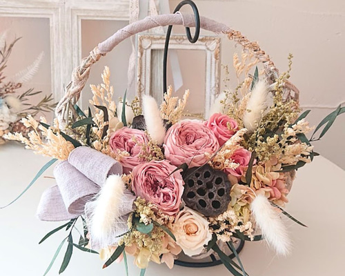 くすみピンクプリザーブド＊ドライフラワーリース プリザーブドフラワーリース＊ニュアンスカラー＊ふんわりくすみピンク