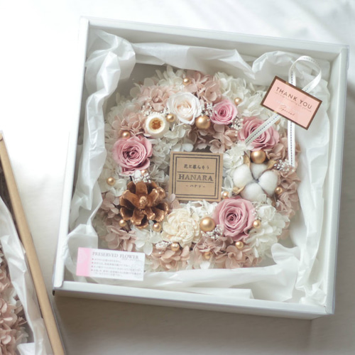 プリザーブドフラワーのバッグリース（くすみカラー／1点もの