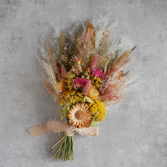 暖色カラーのドライフラワースワッグ 花束 ブーケ 壁掛け スワッグ