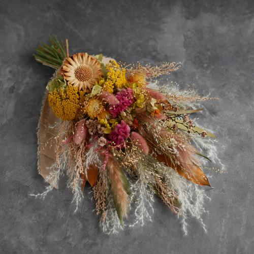 暖色カラーのドライフラワースワッグ 花束 ブーケ 壁掛け スワッグ