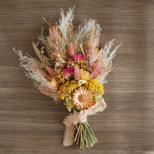 暖色カラーのドライフラワースワッグ 花束 ブーケ 壁掛け スワッグ
