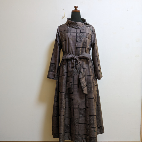 SOLD 着物リメイク ワンピース 大島紬 M〜L ワンピース さら