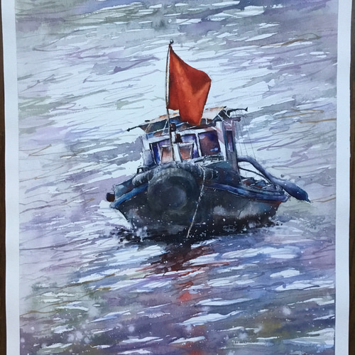 信頼 原画 手描き 水彩画 警戒船 船 16566874 通販 SHOGO 絵画 海 絵画