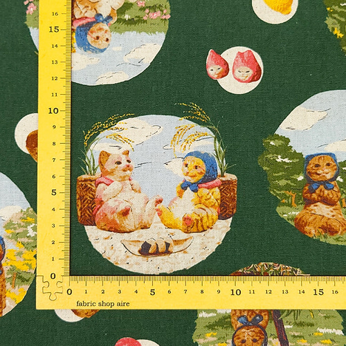 キャンバス生地【50×110cm】猫柄 ほっかむる日々 ネコノテキスタイル