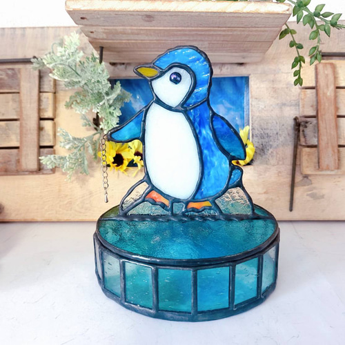 ペンギンさんの釣り大会☆ステンドグラス小物入れ その他インテリア
