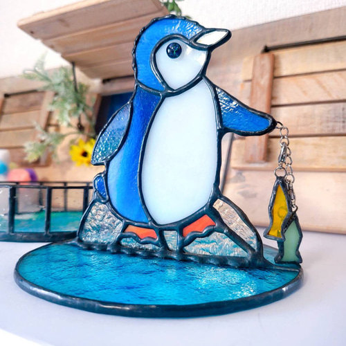 ペンギンさんの釣り大会☆ステンドグラス小物入れ その他インテリア