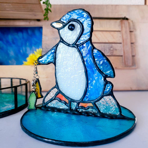 ヤマギワ 岩津ガラス ペンギン 大きなガラスのフロアスタンド 硝子細工
