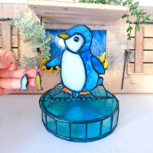 ペンギンさんの釣り大会☆ステンドグラス小物入れ その他インテリア 