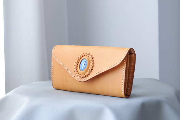 天然石×革の組み合わせ」長財布 レディース 革 大容量 牛革手作り