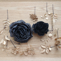 髪飾り　薔薇　黒　ゴールド　黒バラ　ブラックローズ　結婚式　ウェディング　成人式　ブライダル　ヘアアクセ　ヘッドドレス　 9枚目の画像