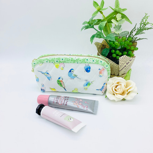 ボックスポーチ　スクエアポーチ　ミニ　千鳥格子　ブルーグリーン　ハンドメイド ボックスポーチ スクエアポーチ ミニ 千鳥格子 ブルーグリーン