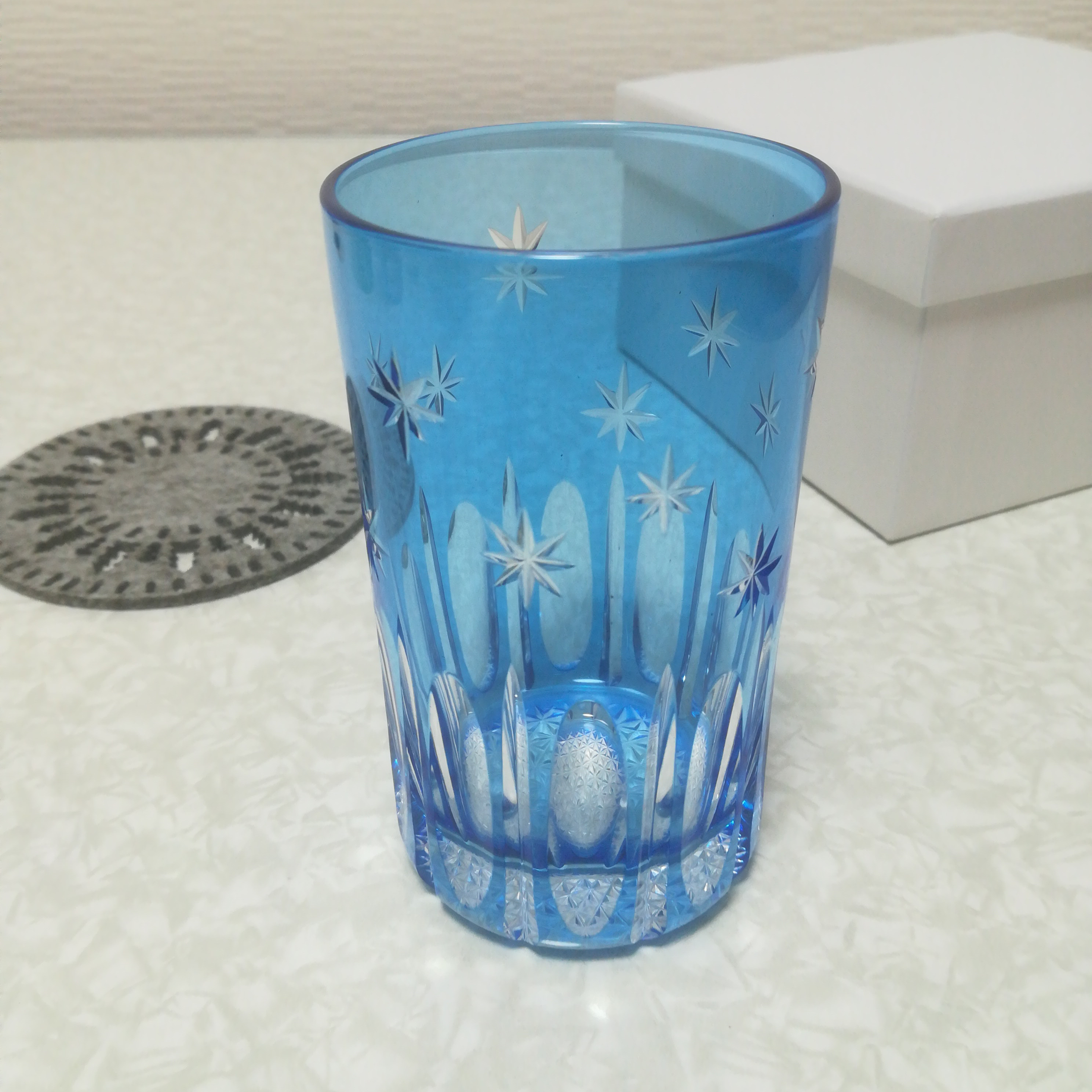 【水辺の星空～昼～】ブルー タンブラー（小）☆切子 ハンドメイド ギフト インテリア☆
