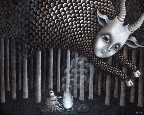 イモリ　アクリル画　原画 イモリ アクリル画 原画