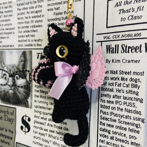 小悪魔♥黒猫ハート♡ストラップ・ボールチェーン・キーホルダー