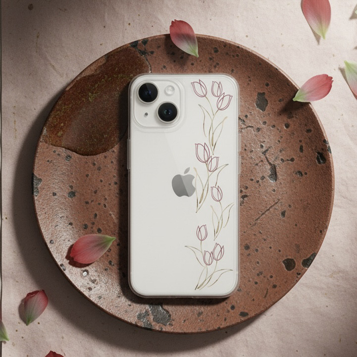 《 おもいやり 》ピンク スマホケース iPhone対応｜透明 花柄 アートデザイン 全機種対応 プレゼント