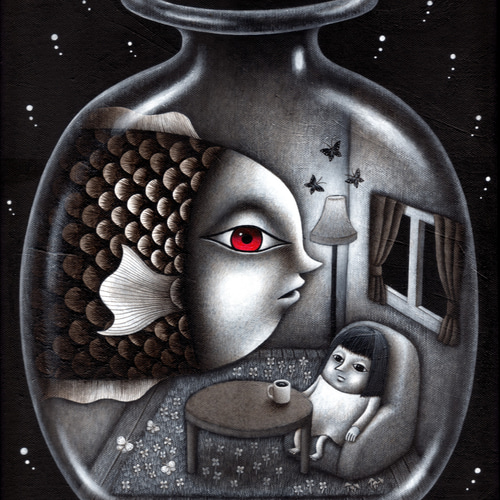 アクリル絵画 F8号 抽象画 アクリル 海の生物 F8 抽象画 アクリル 海の