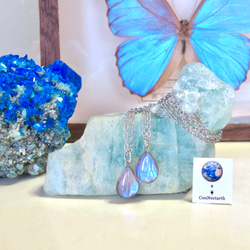 モルフォ蝶のティアドロップネックレス／316L／本物の蝶の羽根