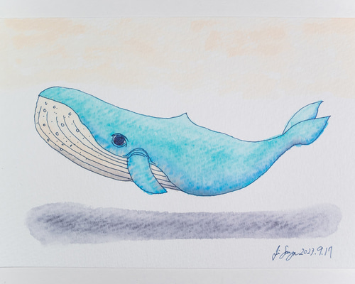 ピースフルクジラさんのイラスト原画◎ ピースフルクジラさんのイラスト原画◎ クジラ（シンプルで