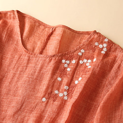 オレンジワンピース、7分袖、刺繍 2枚目の画像