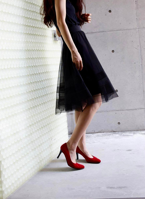 限量尺寸★8cm鞋跟 紅色 絨面革高跟鞋 紅色 第2張的照片