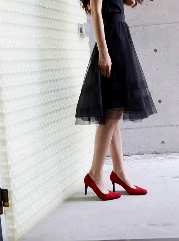 限量尺寸★8cm鞋跟 紅色 絨面革高跟鞋 紅色 第3張的照片