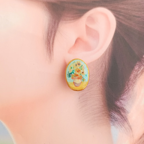 イヤリング 手描き アクセサリー ゴッホ ひまわり ピアス