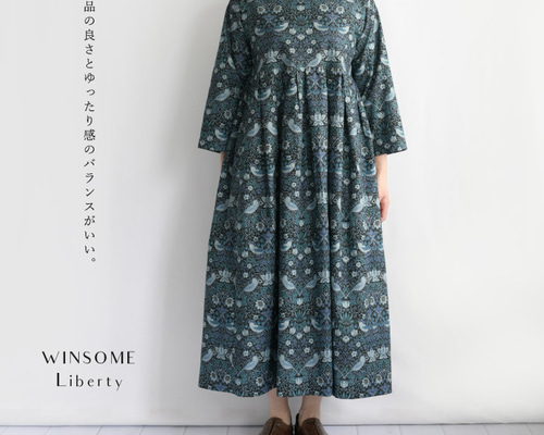 handmadeウィリアムモリスパッチワーク風生地のワンピース長袖free handmadeウィリアムモリスパッチワーク風生地のワンピース長袖