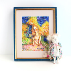 「祈り」水彩画 原画 額付き F0 天使の絵 Angel 8枚目の画像