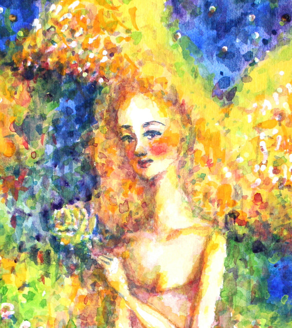 「祈り」水彩画 原画 額付き F0 天使の絵 Angel 2枚目の画像