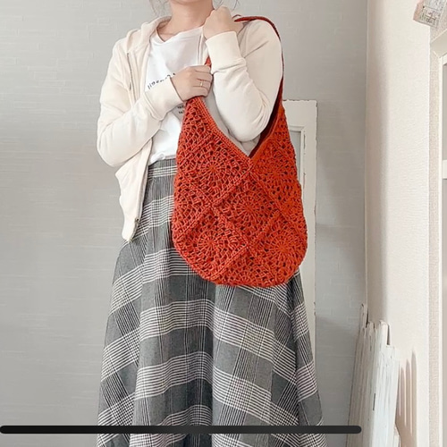 秋色＼内布付き ♡グラニーモチーフ編みのバッグ【マチ有り】全