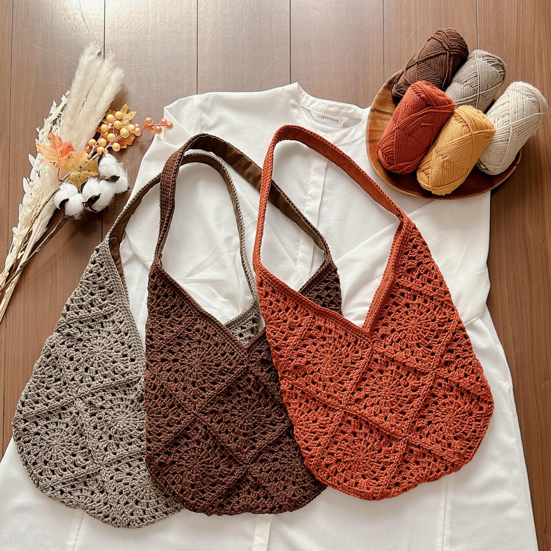 春幸秋様 Lサイズ グラニーバッグ ハンドメイド 秋色＼内布付き