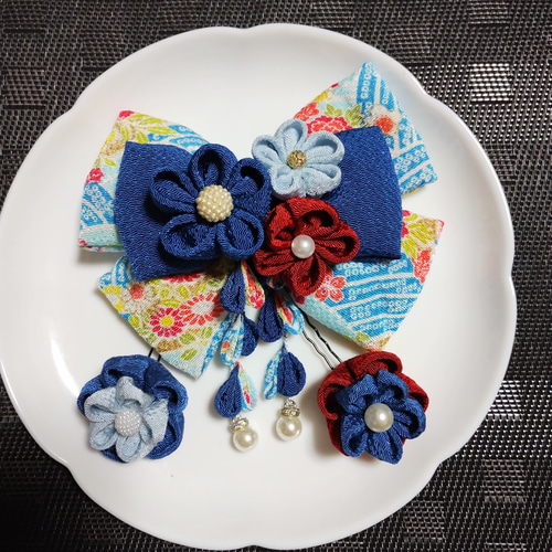 髪飾り 髪飾り青 髪飾り水色 リボン 成人式髪飾り 卒業式髪飾り 卒園式  