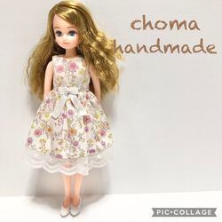 確認用リカちゃんサイズ ハンドメイド 花柄 ドレスワンピース ハンドメイドドール服 リカちゃんサイズ アンティーク風