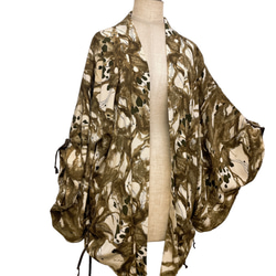 秋色カラー 子慣れ感抜群! アイレットタック アンティーク羽織り男女兼用  着物リメイク 茶系 5904 4枚目の画像