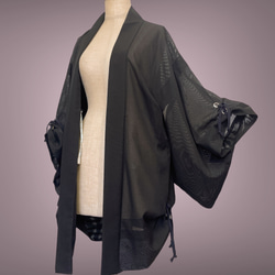 子慣れ感抜群!アイレットタック 黒羽織り 和装 男女兼用  レトロ 着物リメイク ブラック 5905 7枚目の画像