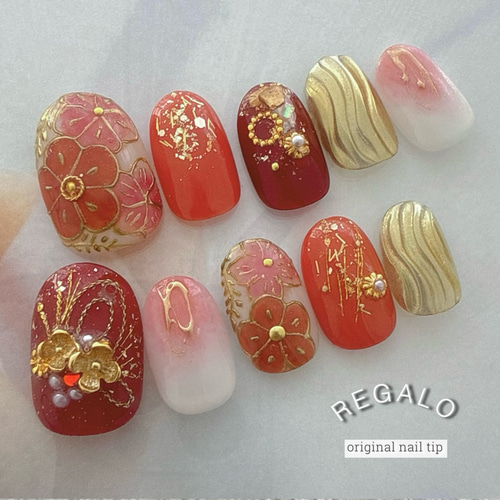 成人式 卒業式 和柄 和装 振袖 にいかがですか？赤茶、オレンジ