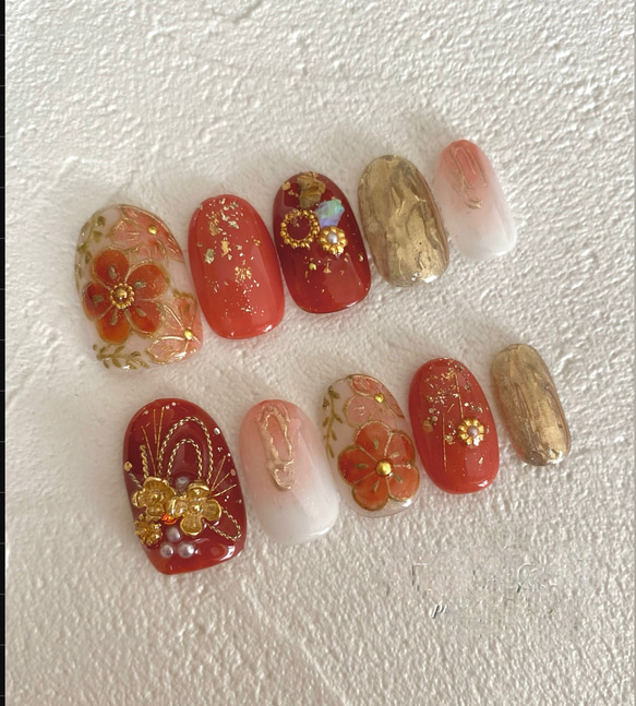 成人式 卒業式 和柄 和装 振袖 にいかがですか？赤茶、オレンジ