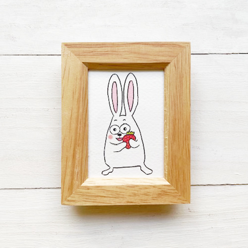 ミニ額縁 イラスト うさぎとイチゴ 笑顔 かわいい イラスト
